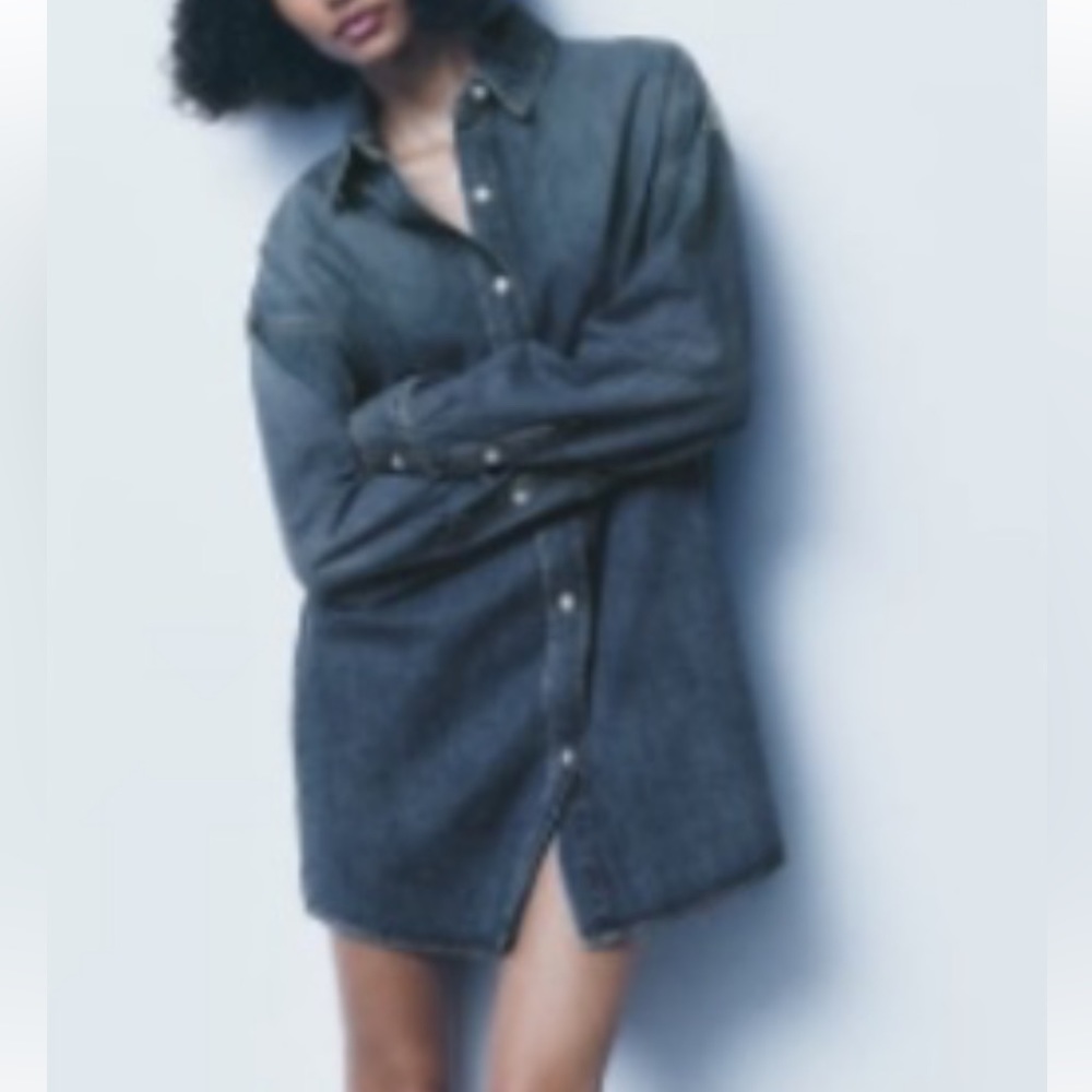 Zara Charcoal Denim Shirt Dress